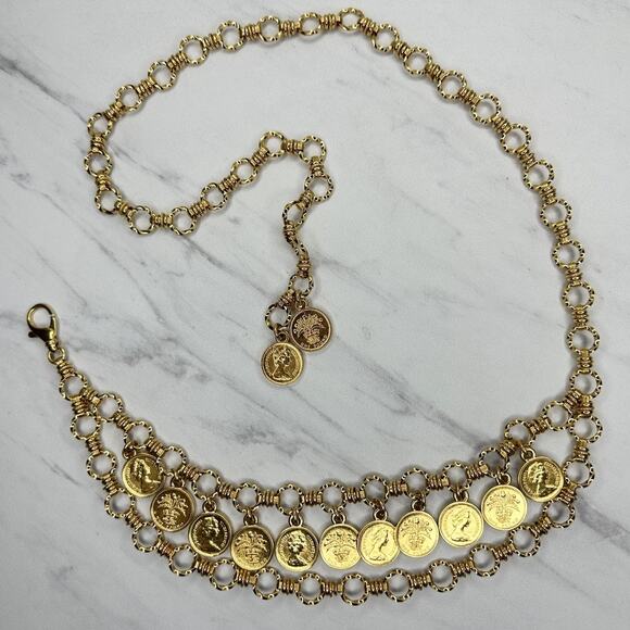 Bijoux Cascio Vintage Coin Charm Gold Tone Chain Belt Small/Medium (S/M) ✨ main image 4